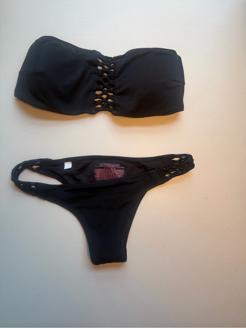 Victoria's Secret Black Bandeau Bikini with Macramé Details